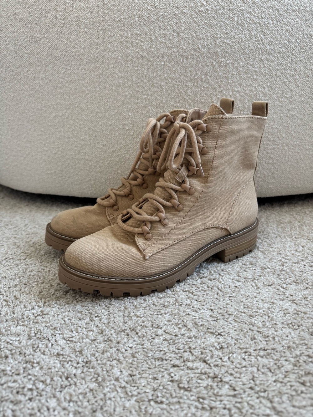 Target Women's Beige Lace-Up Canvas Combat Boots